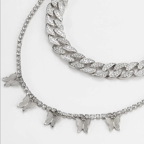 2 Pcs. Pave Rhinestone Necklace (silver) - Picture 2 of 8